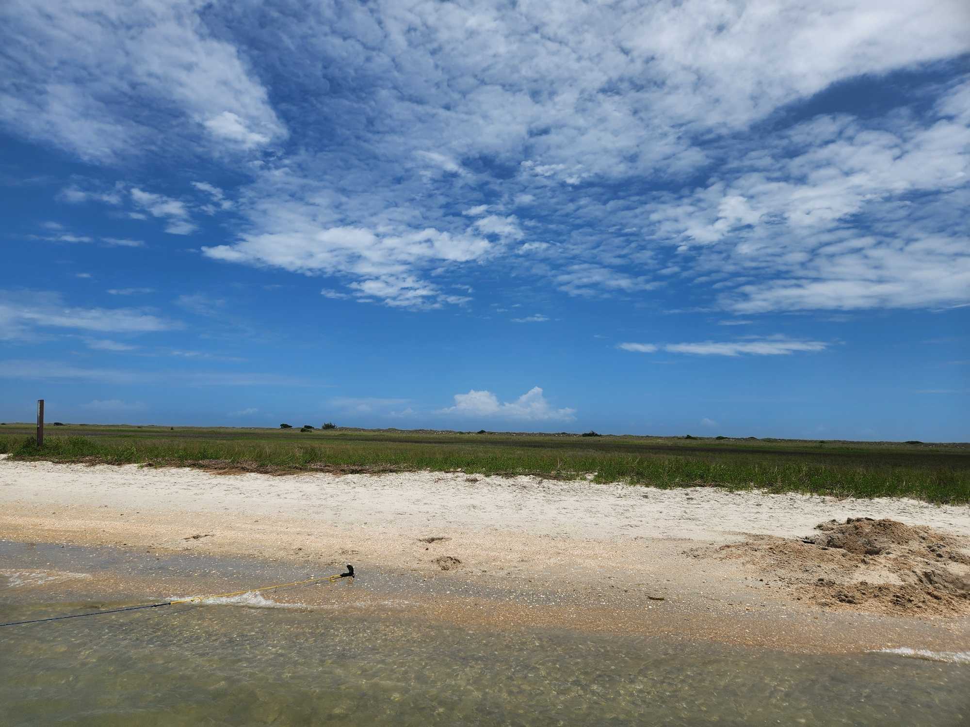 Pristine sandy beach with shallow waters and coastal vegetation at Carolina Beach NC, perfect for cruise excursions