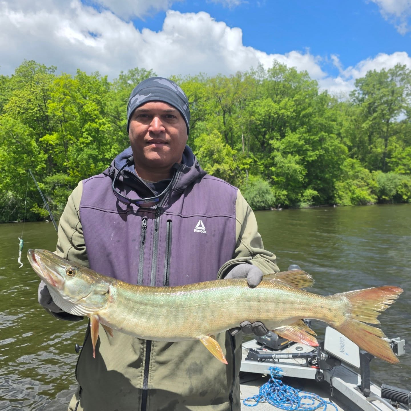 Muskellunge catch displayed on boat in Dayton OH waters