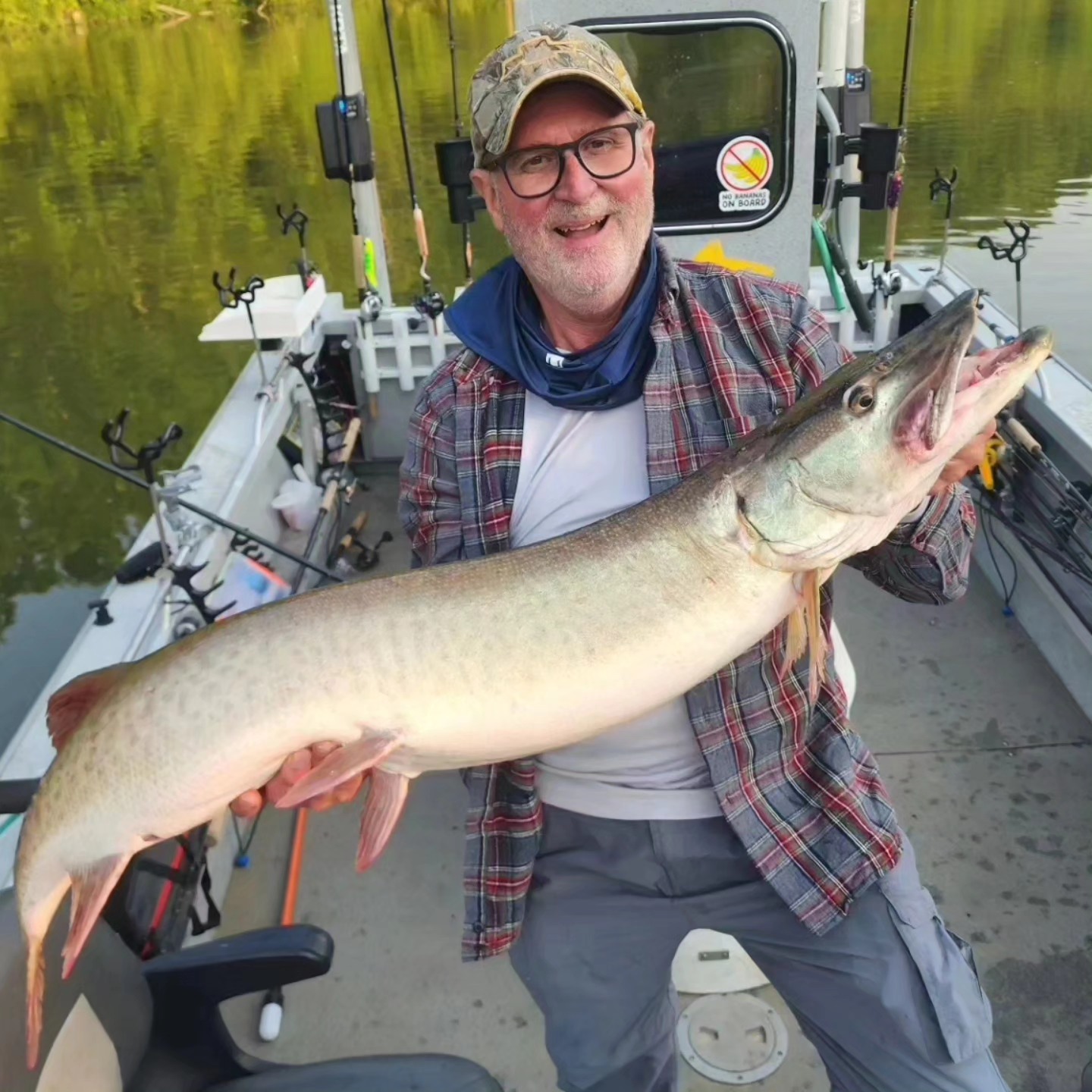 Large muskellunge caught while fishing on boat in Dayton OH