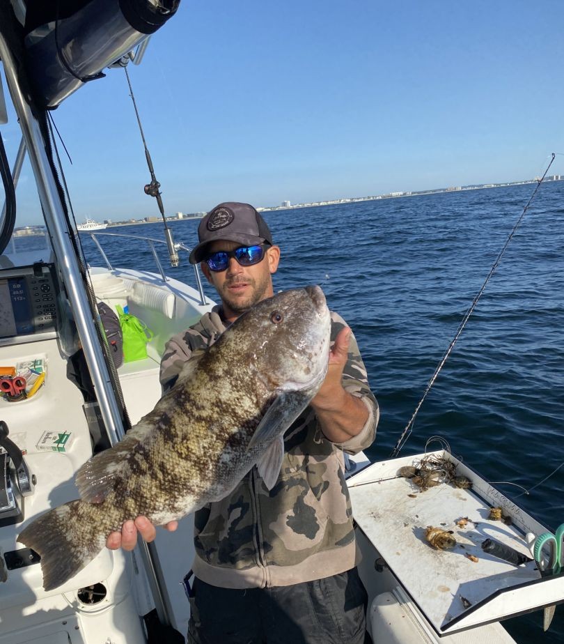 Large tautog fish caught while fishing in Neptune City NJ waters