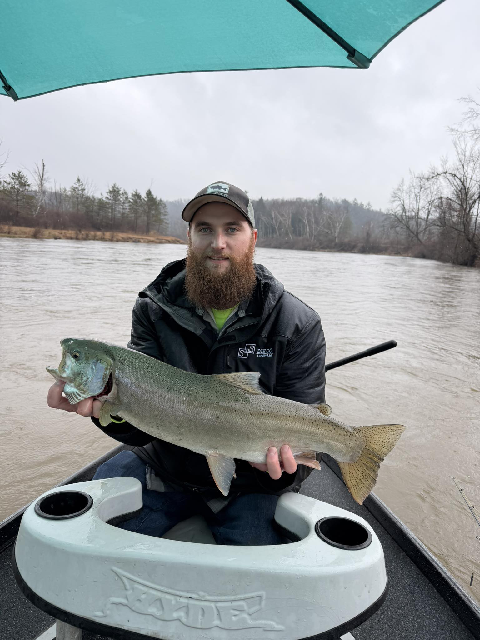 Large fish caught while fishing in Brethren MI from boat on river
