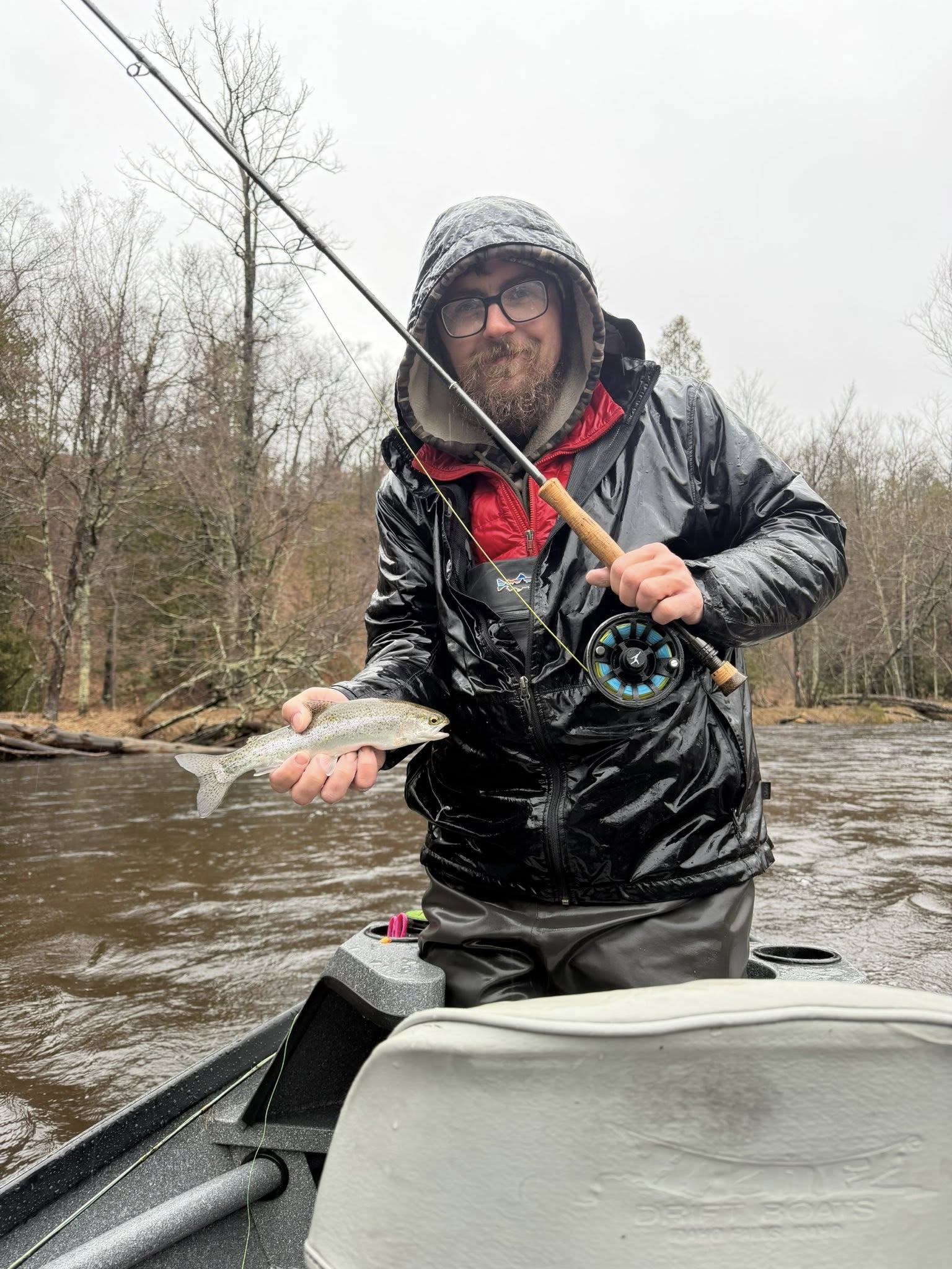 Rainbow trout caught while fishing in Brethren MI from boat on river