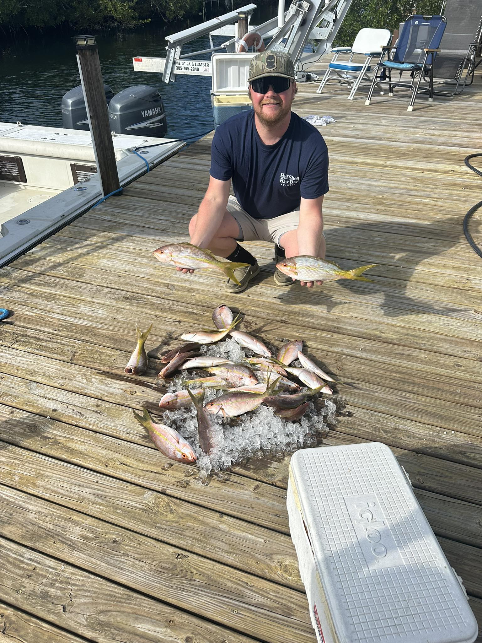 Fresh yellowfin catch displayed on dock in South Bristol NY with ice and cooler