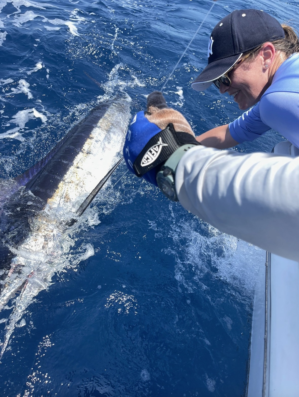Wahoo fish being tagged and released during fishing charter in Belmar NJ waters