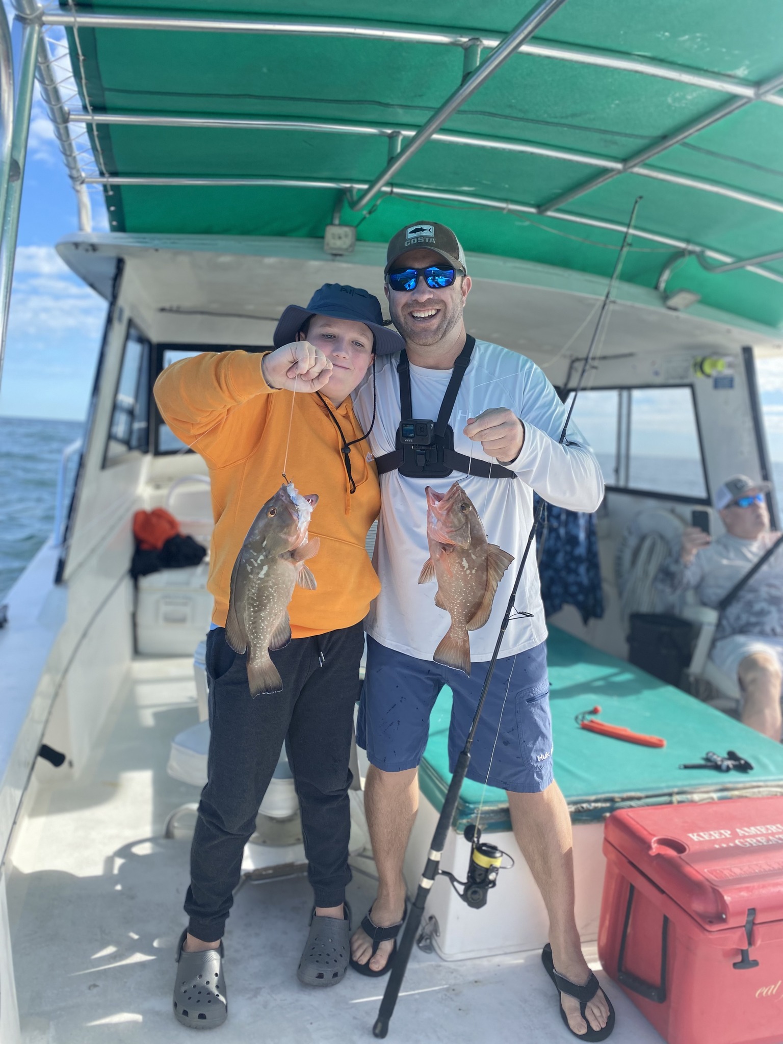 Two red grouper fish caught in Clearwater, Florida