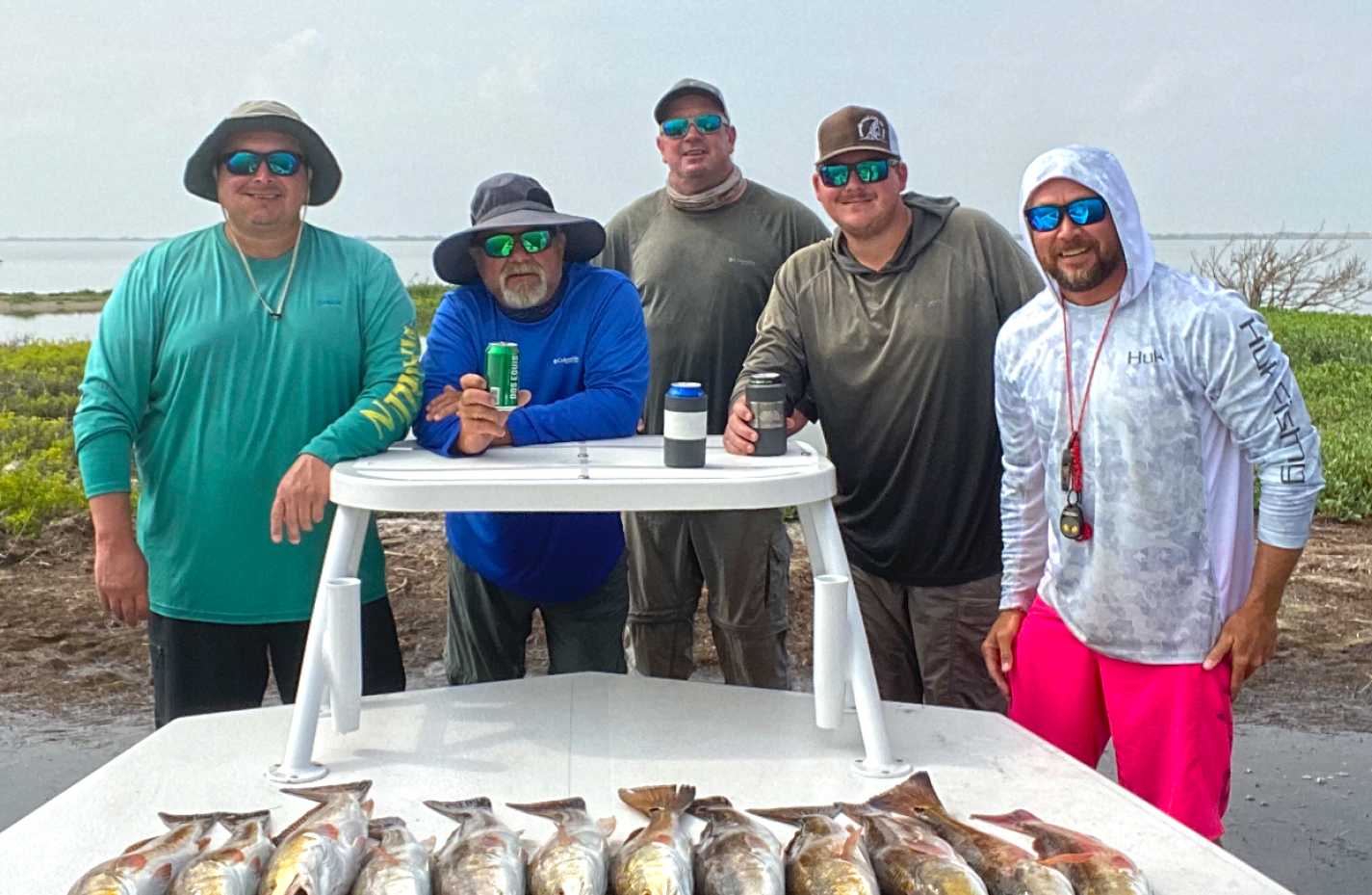 Fresh caught fish displayed on boat deck after successful fishing trip in Corpus Christi TX