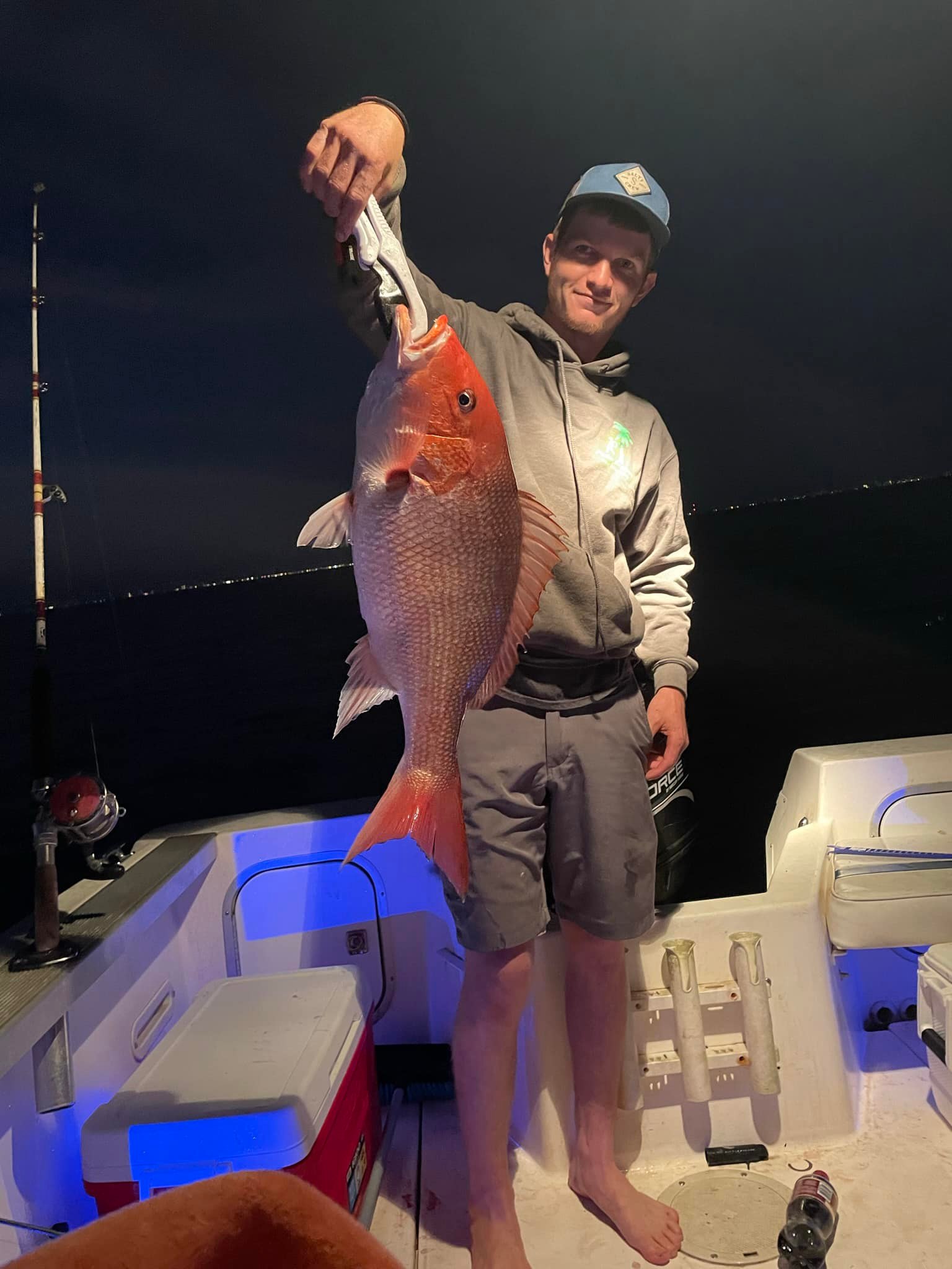 Red snapper caught while fishing on boat at night