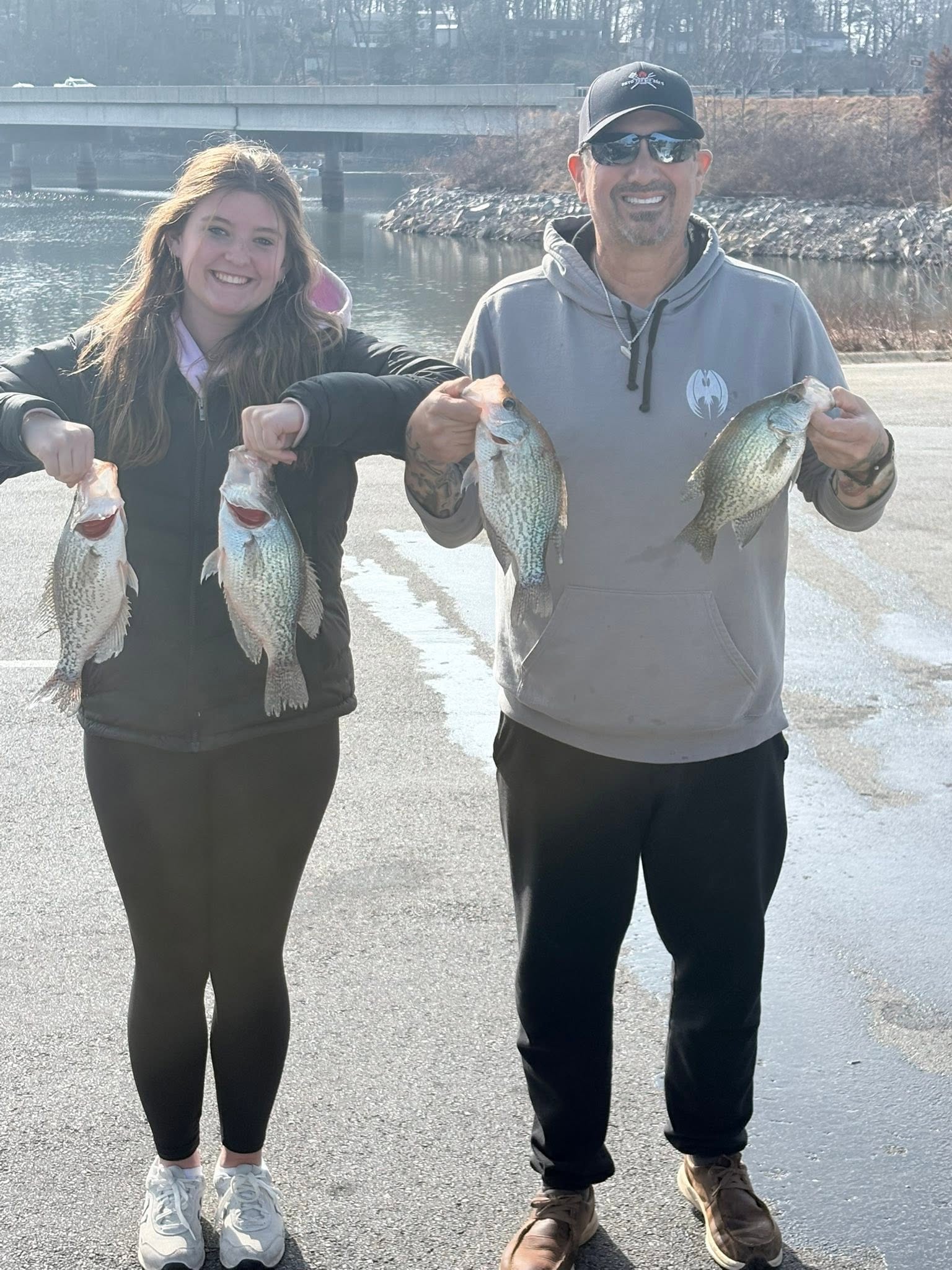 Four crappie fish catch displayed from fishing trip in Cumming GA