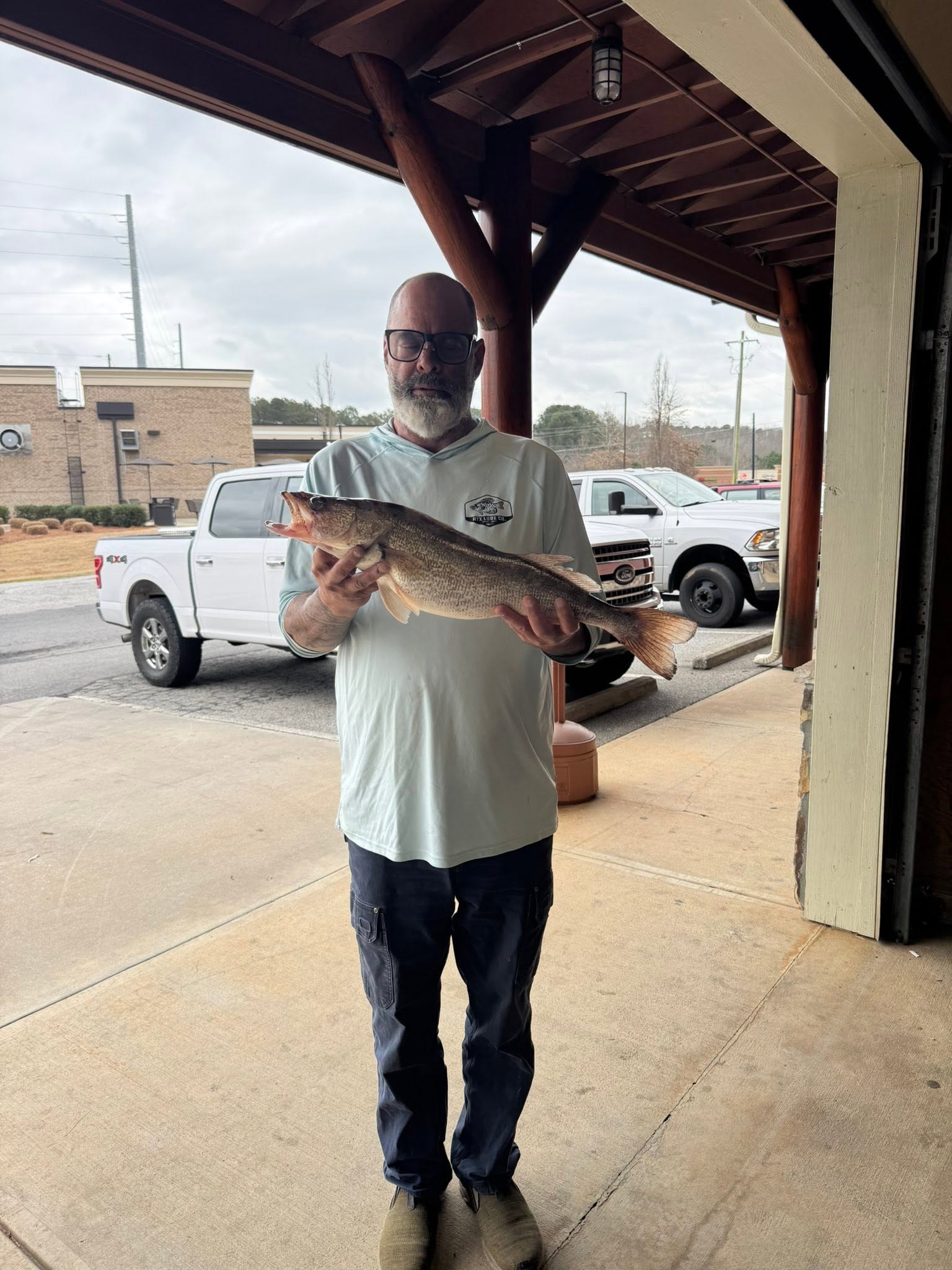 Walleye caught while fishing in Cumming GA displayed under covered area