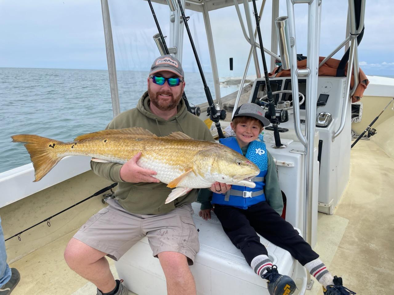 Large redfish caught on fishing boat in Ocracoke NC waters
