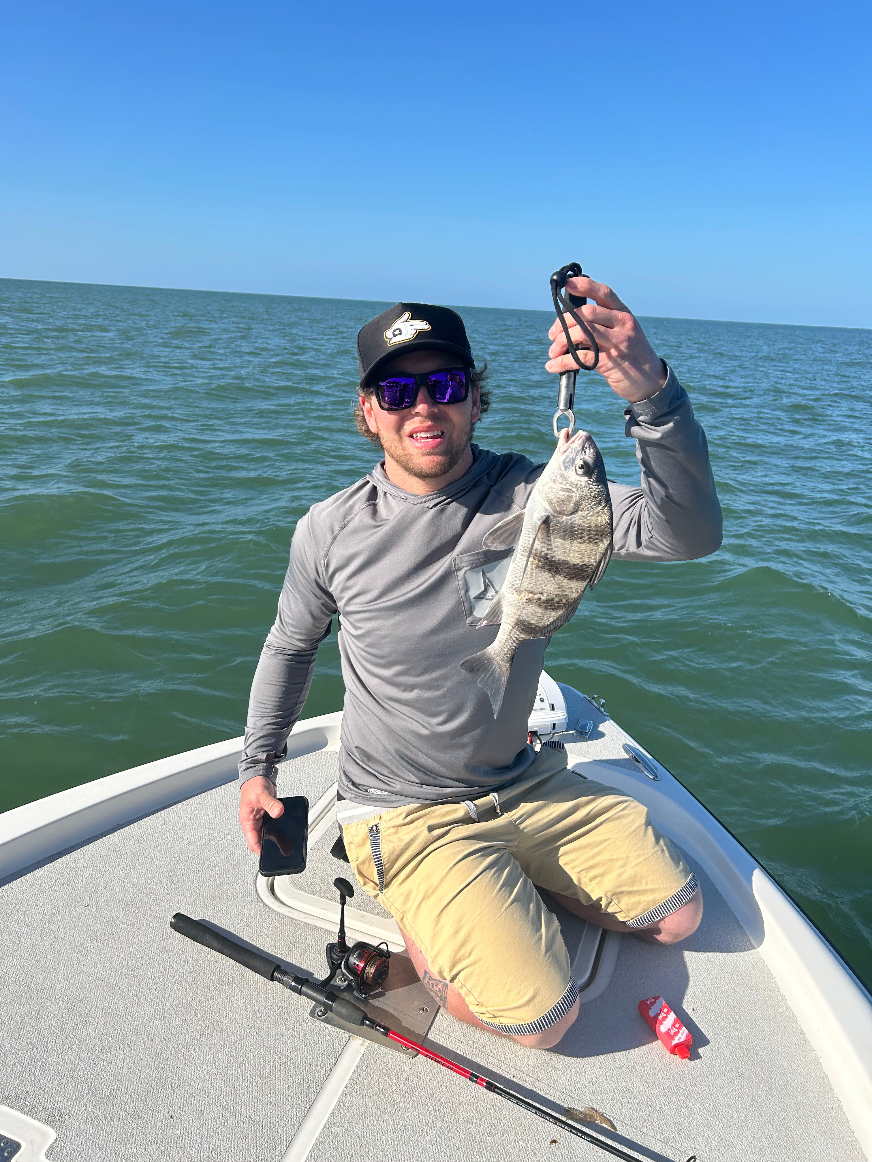 Black drum catch displayed on fishing boat in Crystal River FL waters