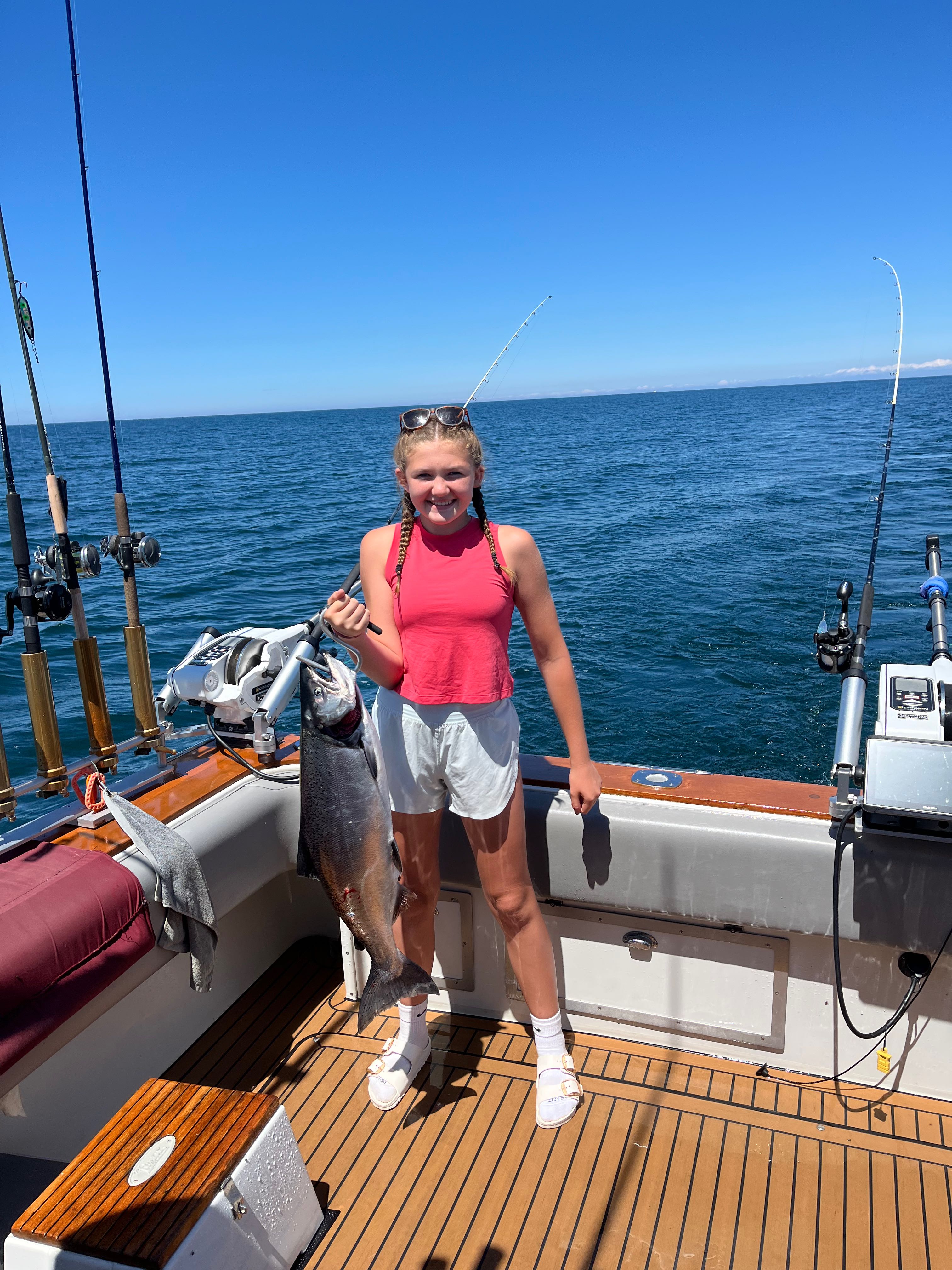 Coho salmon caught fishing on boat in Sodus Point NY