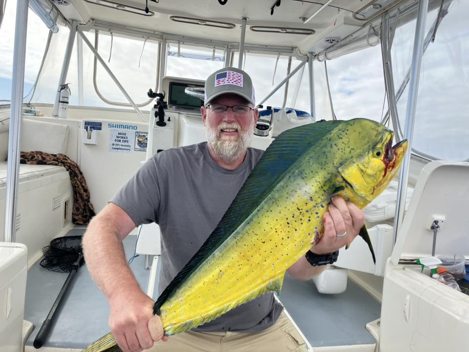 Fresh caught mahi mahi displayed on fishing boat in Lewes DE