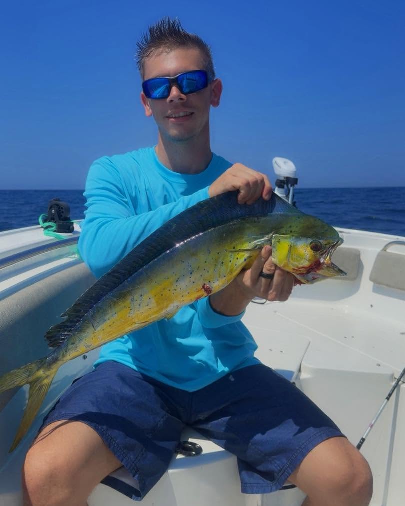 Mahi mahi catch displayed on fishing boat in Mount Pleasant SC
