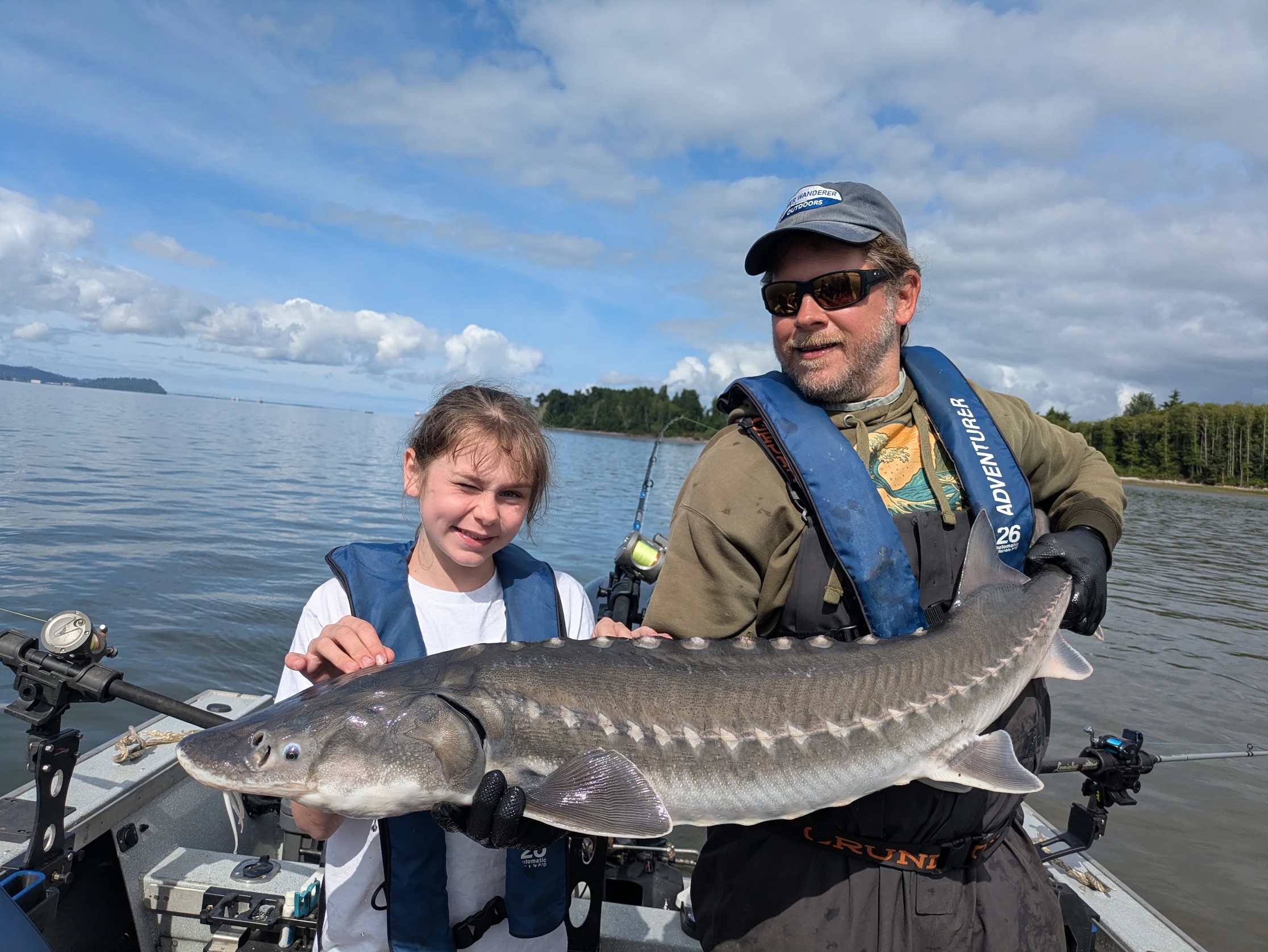 White sturgeon catch on fishing boat in Astoria OR waters