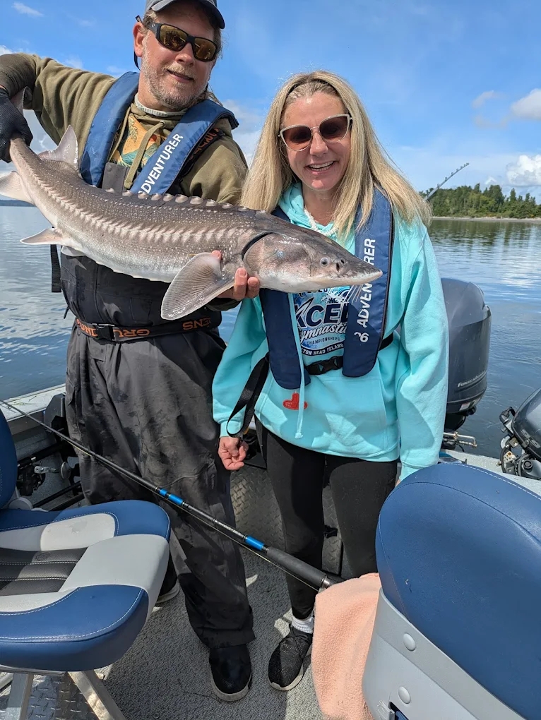 White sturgeon catch on fishing boat in Astoria OR