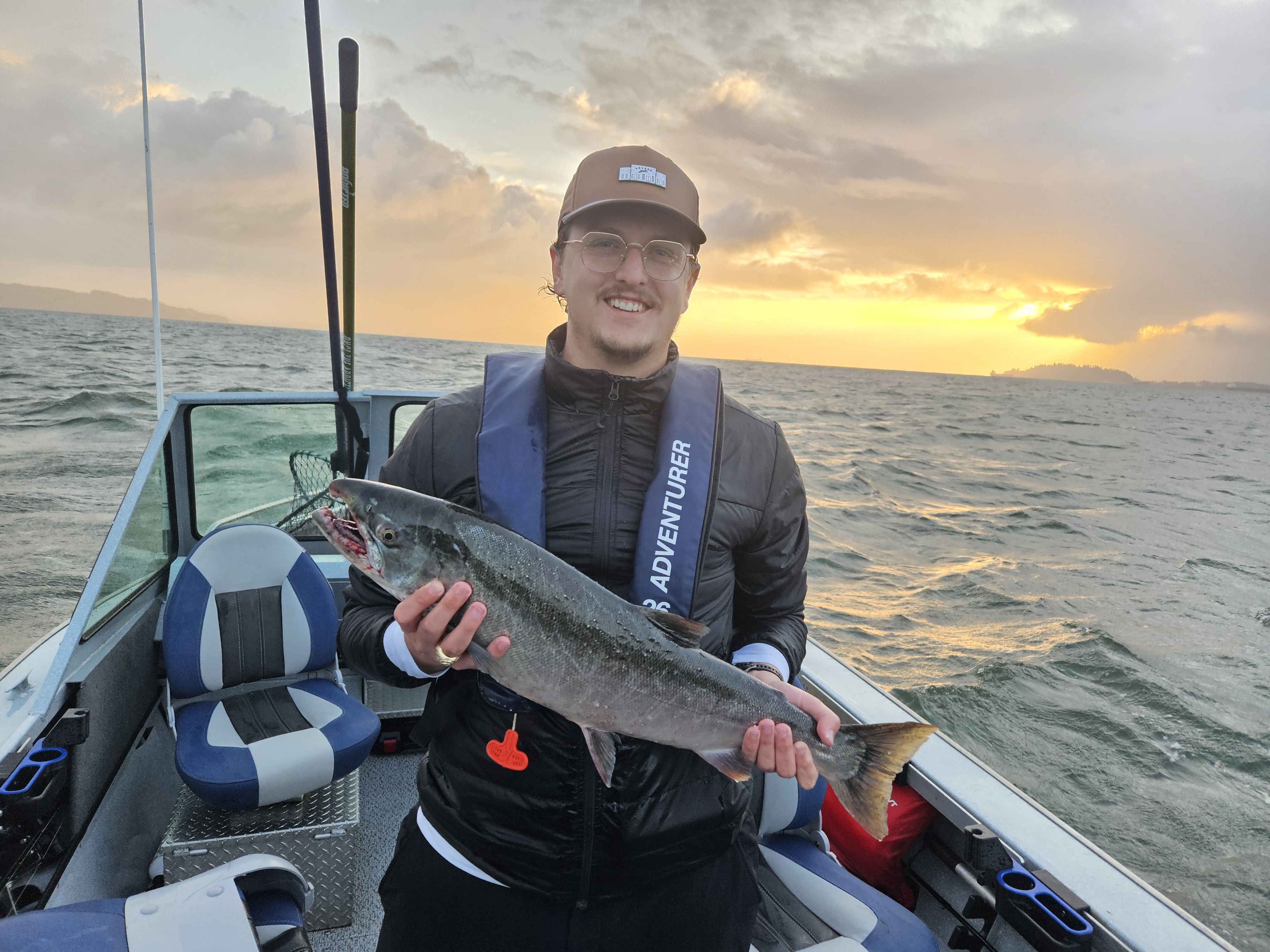Fall coho salmon fishing on Columbia River estuary with private boat guided trip