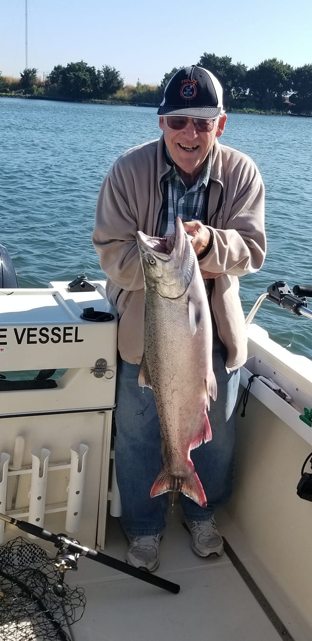 Photograph of a 23-inch sea trout caught at Bethel Island