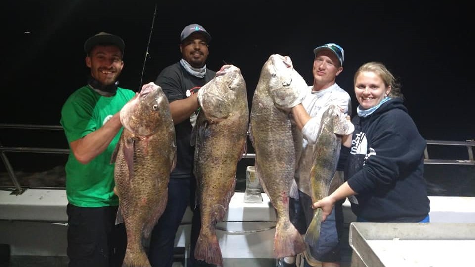 Image of 4 black drum and redfish caught while fishing in NJ
