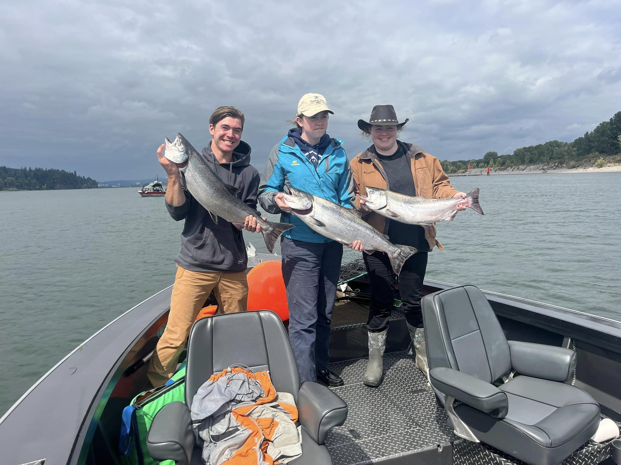 Two lake trout and chinook salmon fish caught in Woodland