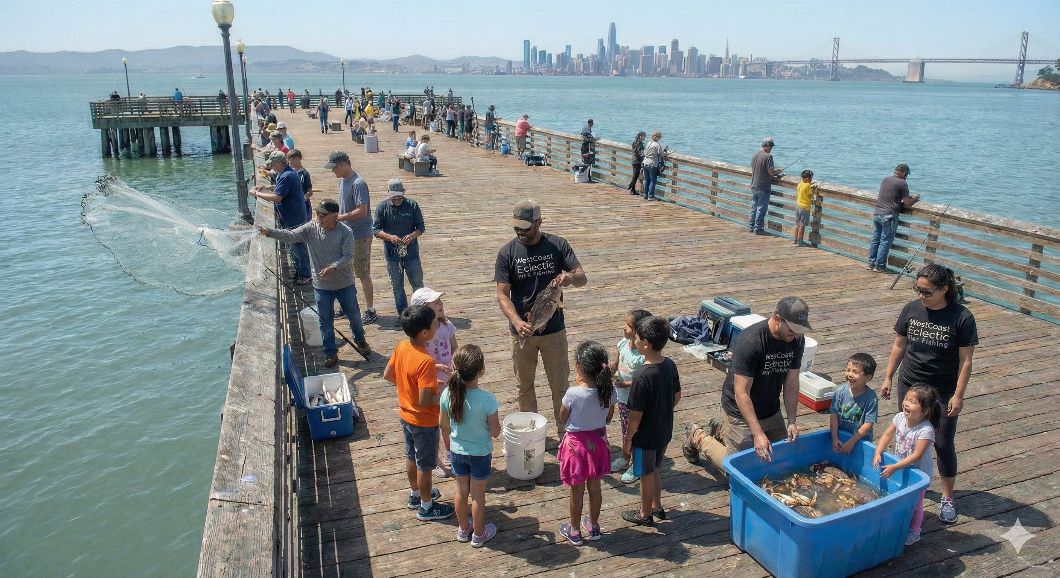 Seven people enjoy a fishing trip in Oakland