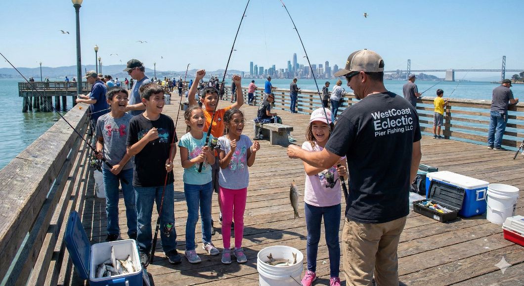 Group of 10 people fishing in California
