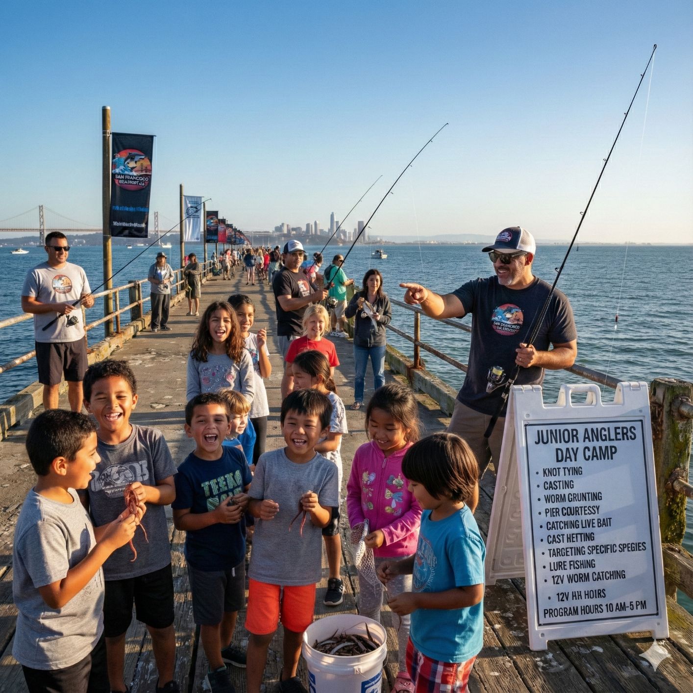 San Francisco Bay pier fishing trip for families and beginners, up to 8 anglers welcome