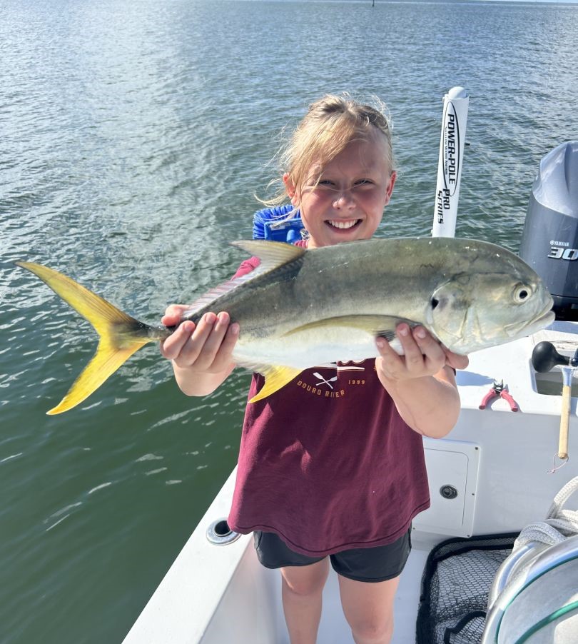 A single Crevalle Jack fish caught by a person fishing in Tampa