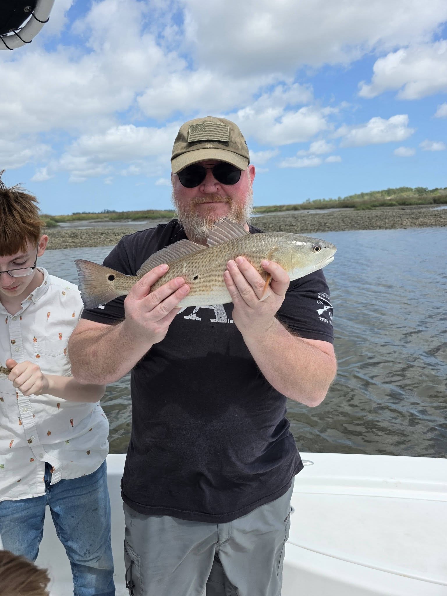 Fresh caught redfish displayed on fishing boat in Brunswick GA waters