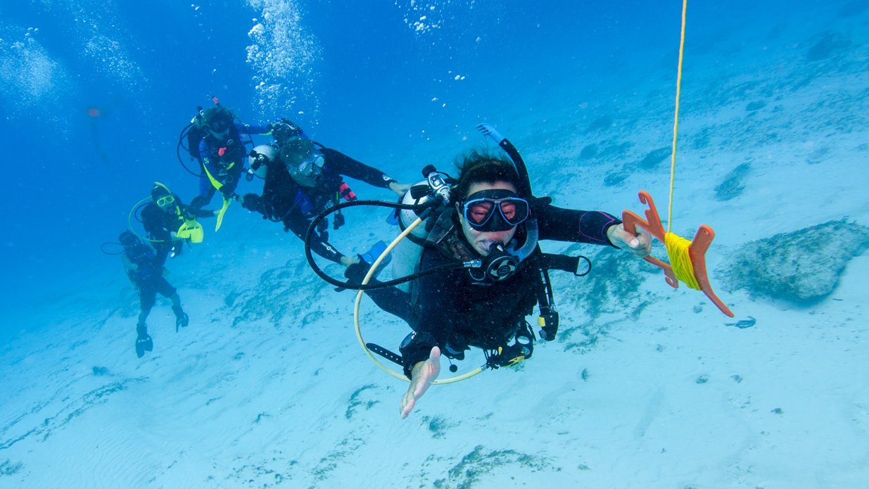 PADI Drift Diver eLearning course - underwater diver practicing buoyancy control techniques