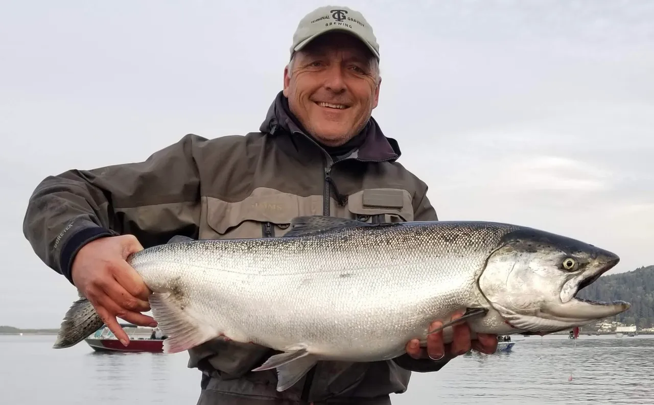 Private salmon fishing charter boat at Buoy 10, Columbia River, Astoria Oregon targeting Chinook