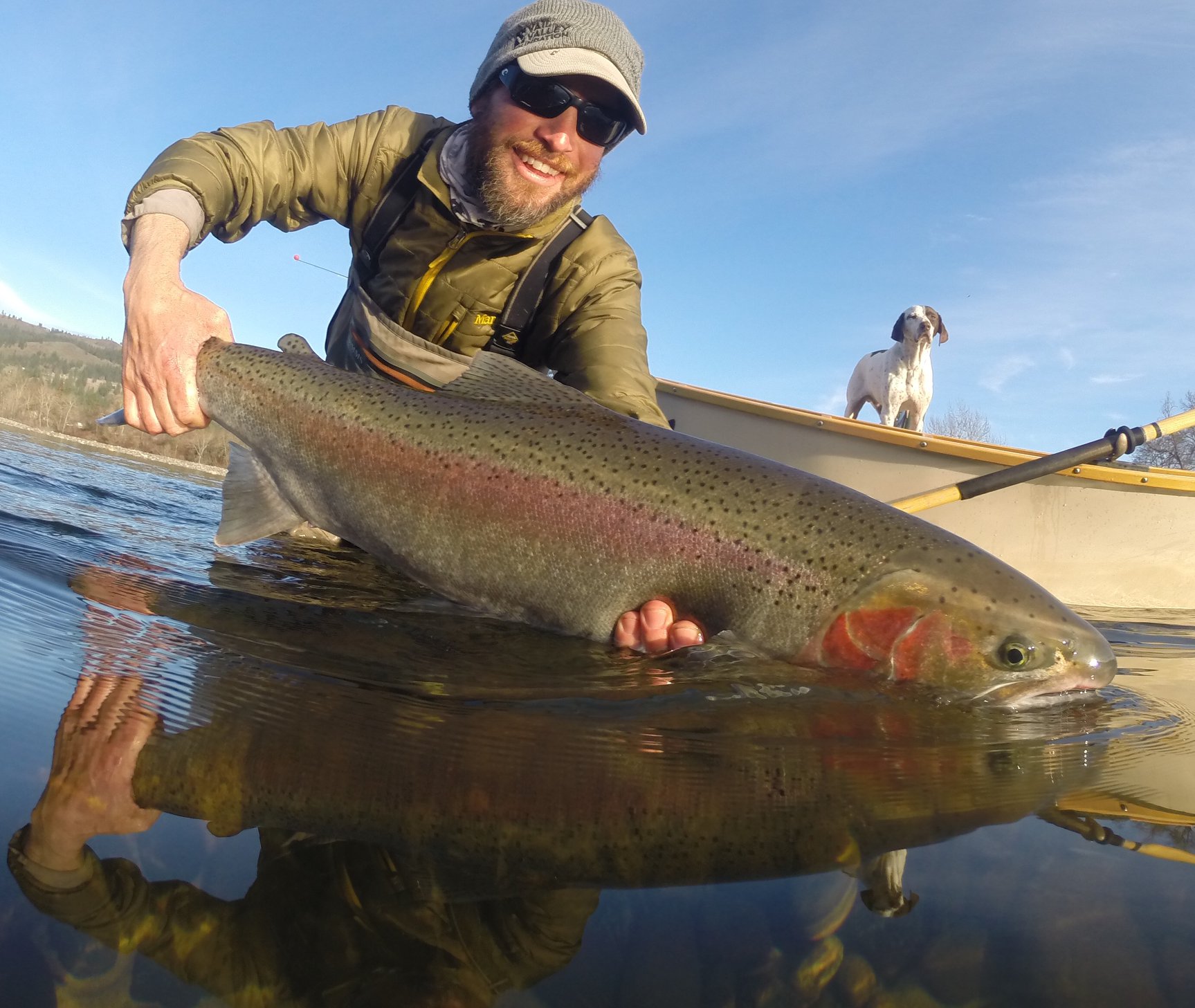 Angler holding a large rainbow trout in Alaska