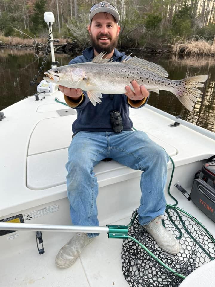 Spotted Weakfish, 28 inches, caught fishing in North Carolina