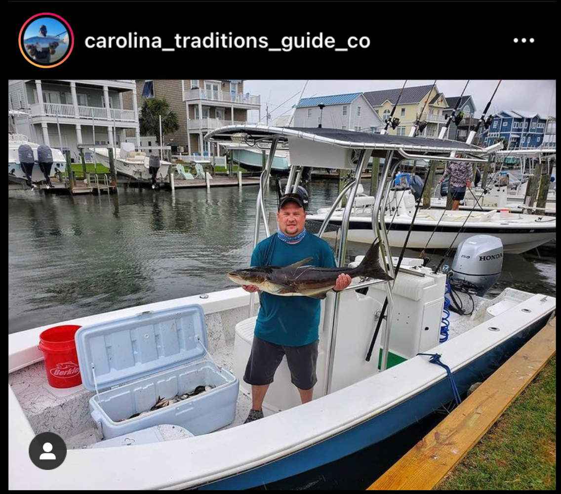 Photograph of a 32-inch cobia fish caught in NC