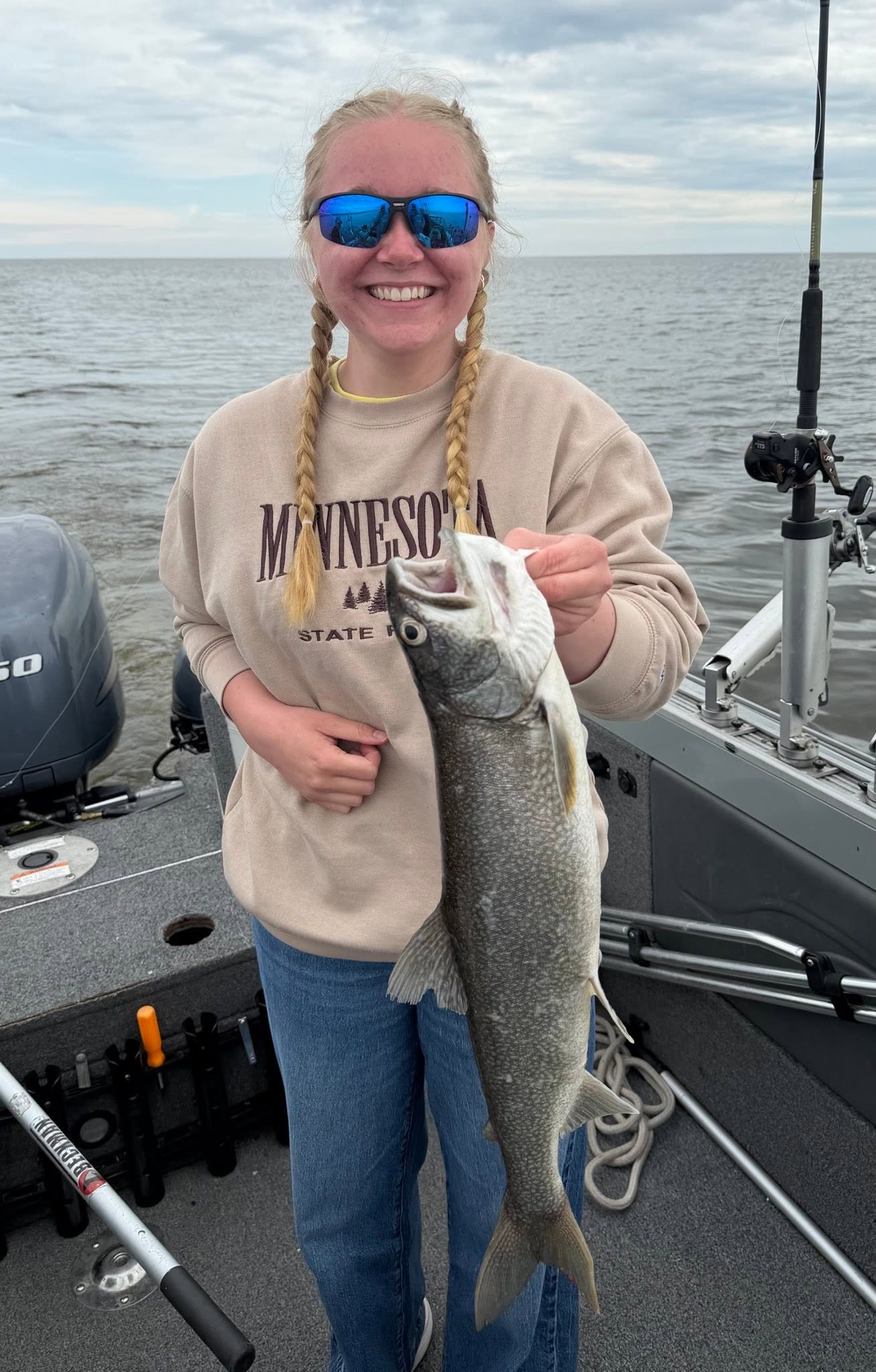 Lake trout catch displayed on fishing boat in Duluth Minnesota