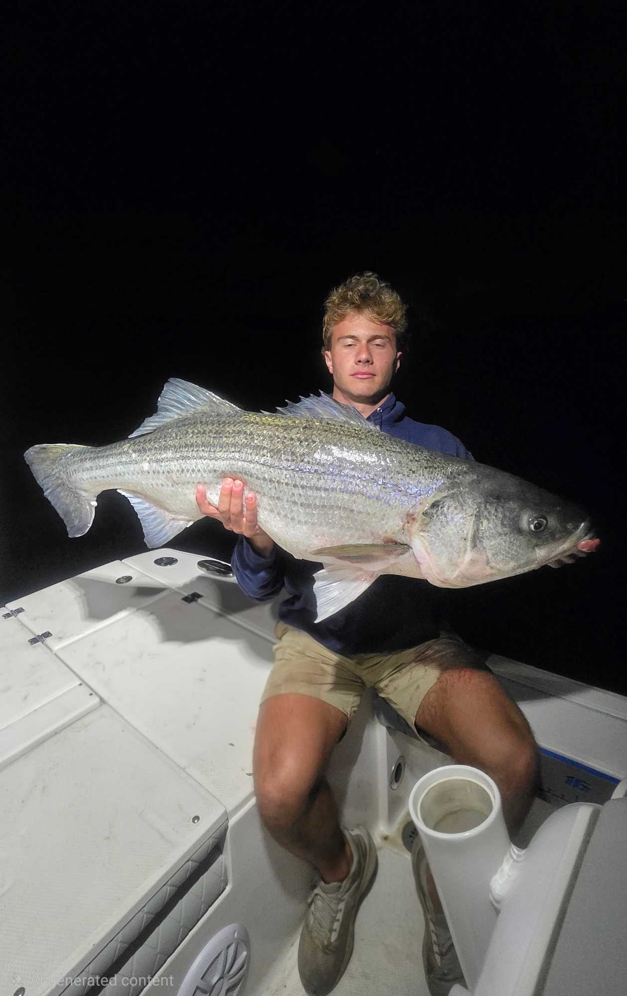 Large striped bass caught while fishing in Milford CT waters at night