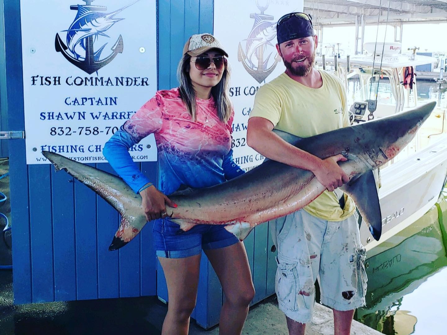 Galveston shark fishing charter boat targeting bull, blacktip, hammerhead and tiger sharks offshore