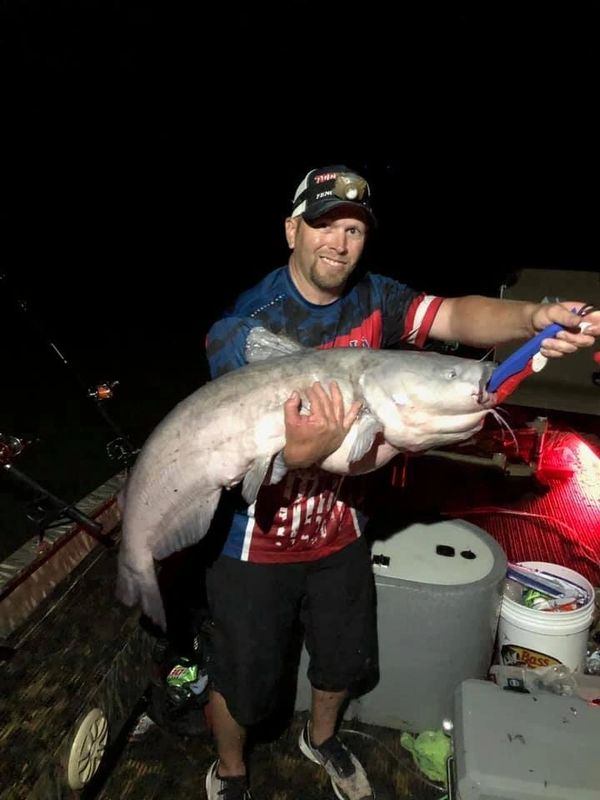 Photograph of a blue catfish, measuring 24 inches, caught in NC