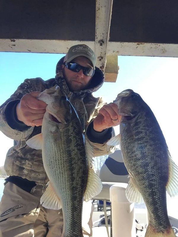 Two spotted bass fish caught at Lake Gaston