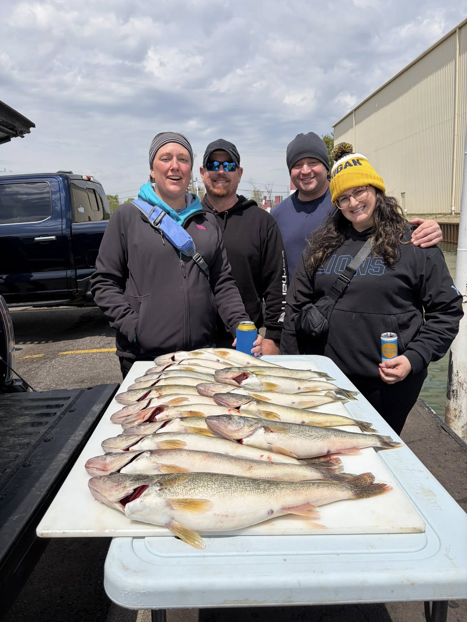 Fresh caught sauger and walleye displayed on cleaning table in Detroit Michigan