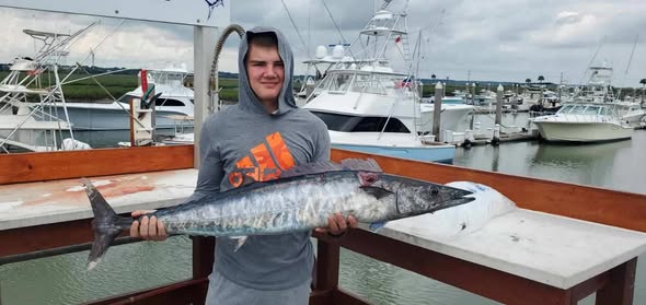 Wahoo fish caught in Mount Pleasant SC fishing trip at marina dock