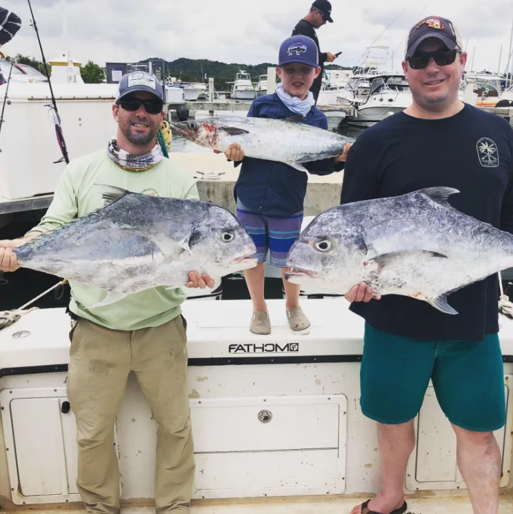 Three African Pompano fish caught in Rincón