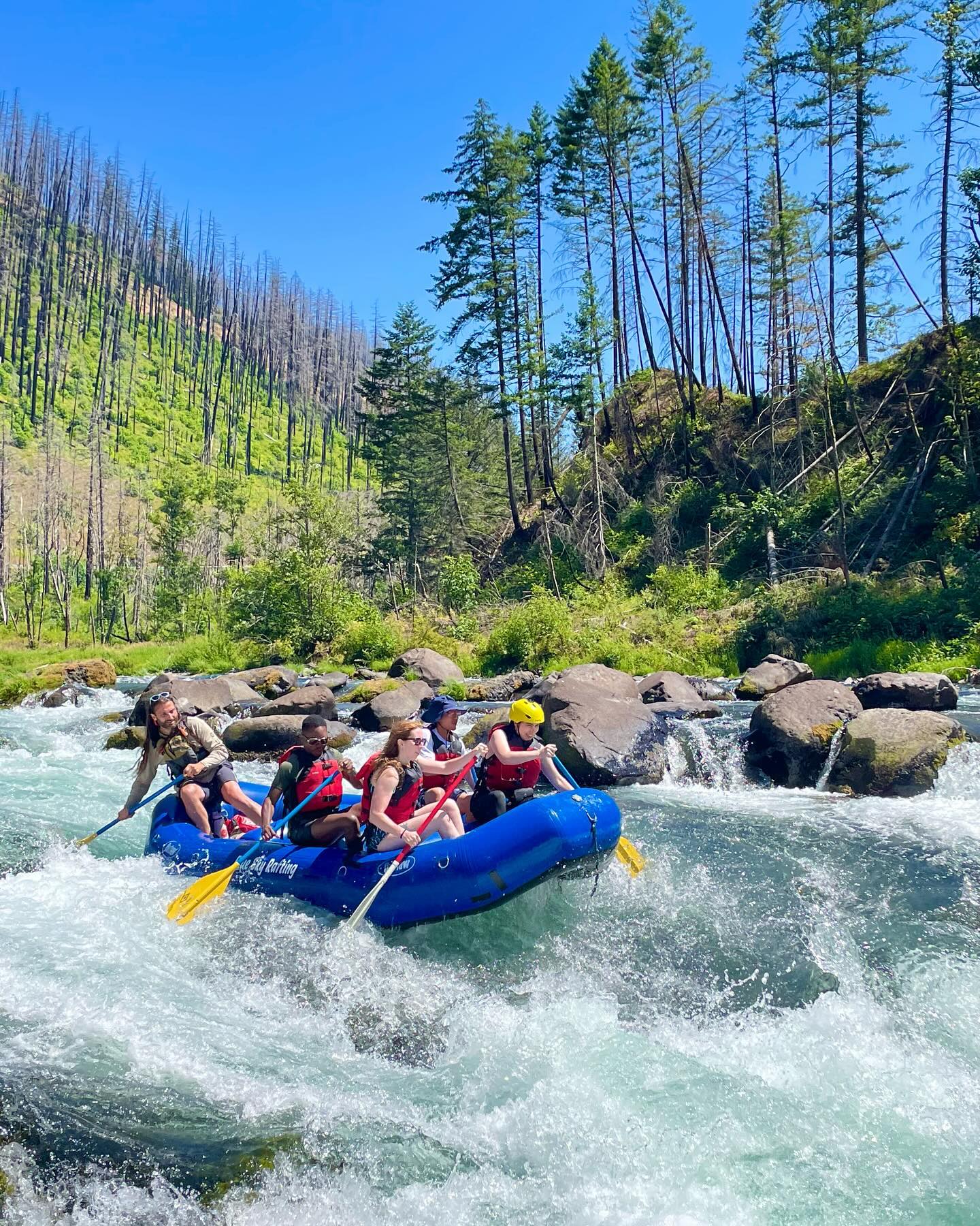 Guided rafting trip on North Santiam River with NRS rafts and professional guide