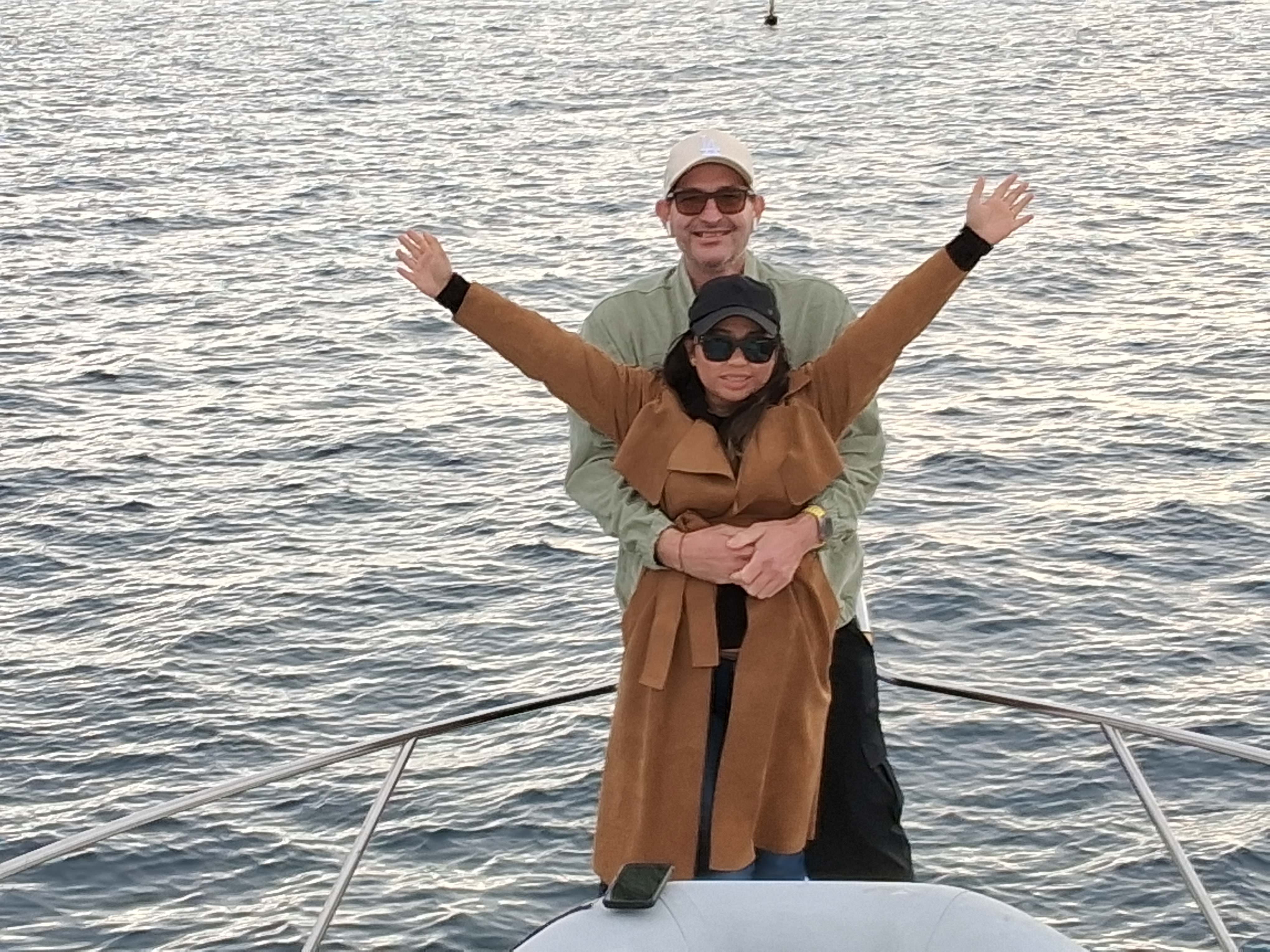 Two people on a cruise or tour in CA