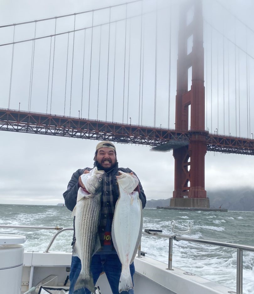 Two striped bass caught fishing in San Francisco
