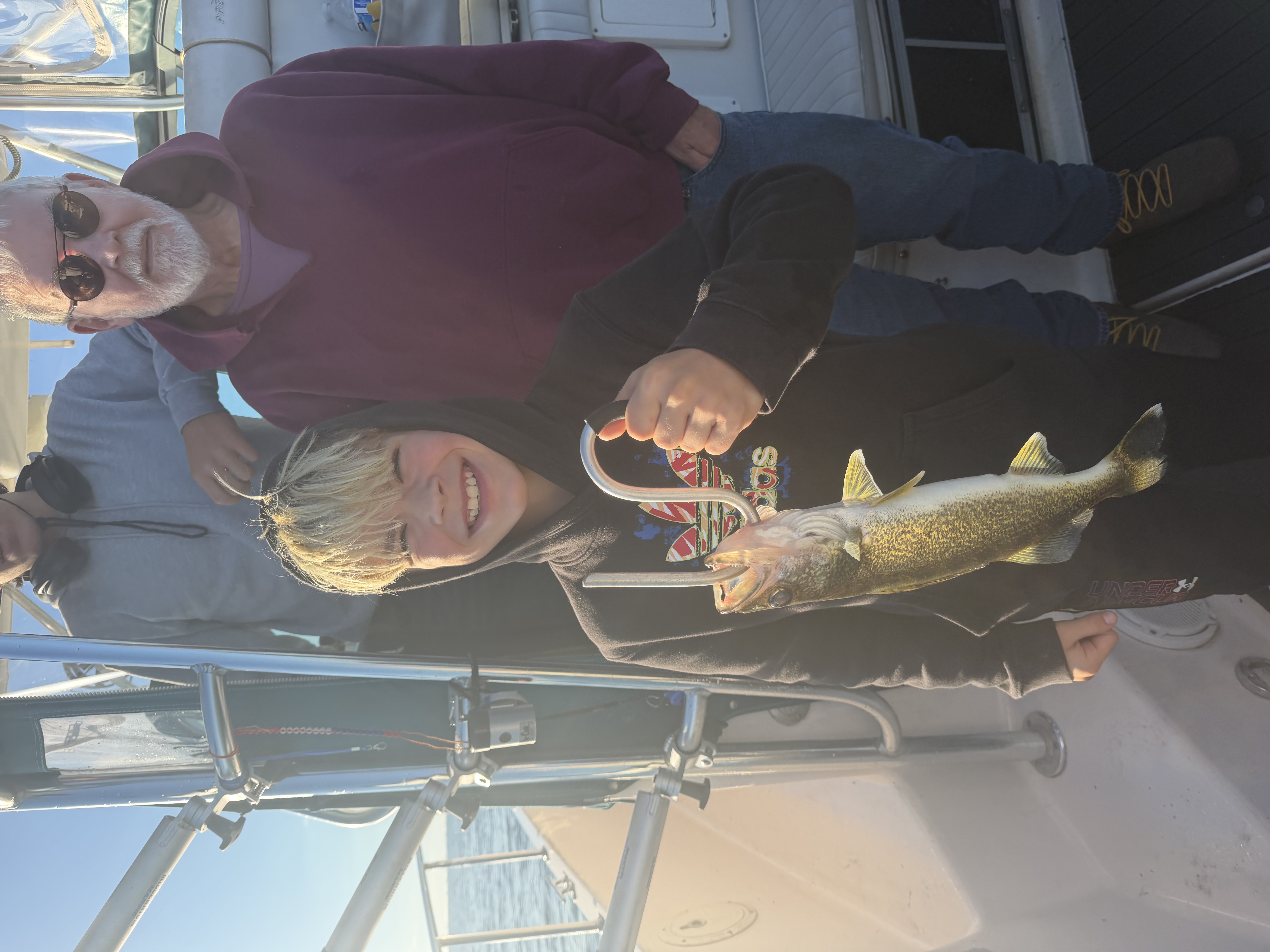 Walleye catch displayed on fishing boat in Bay City MI