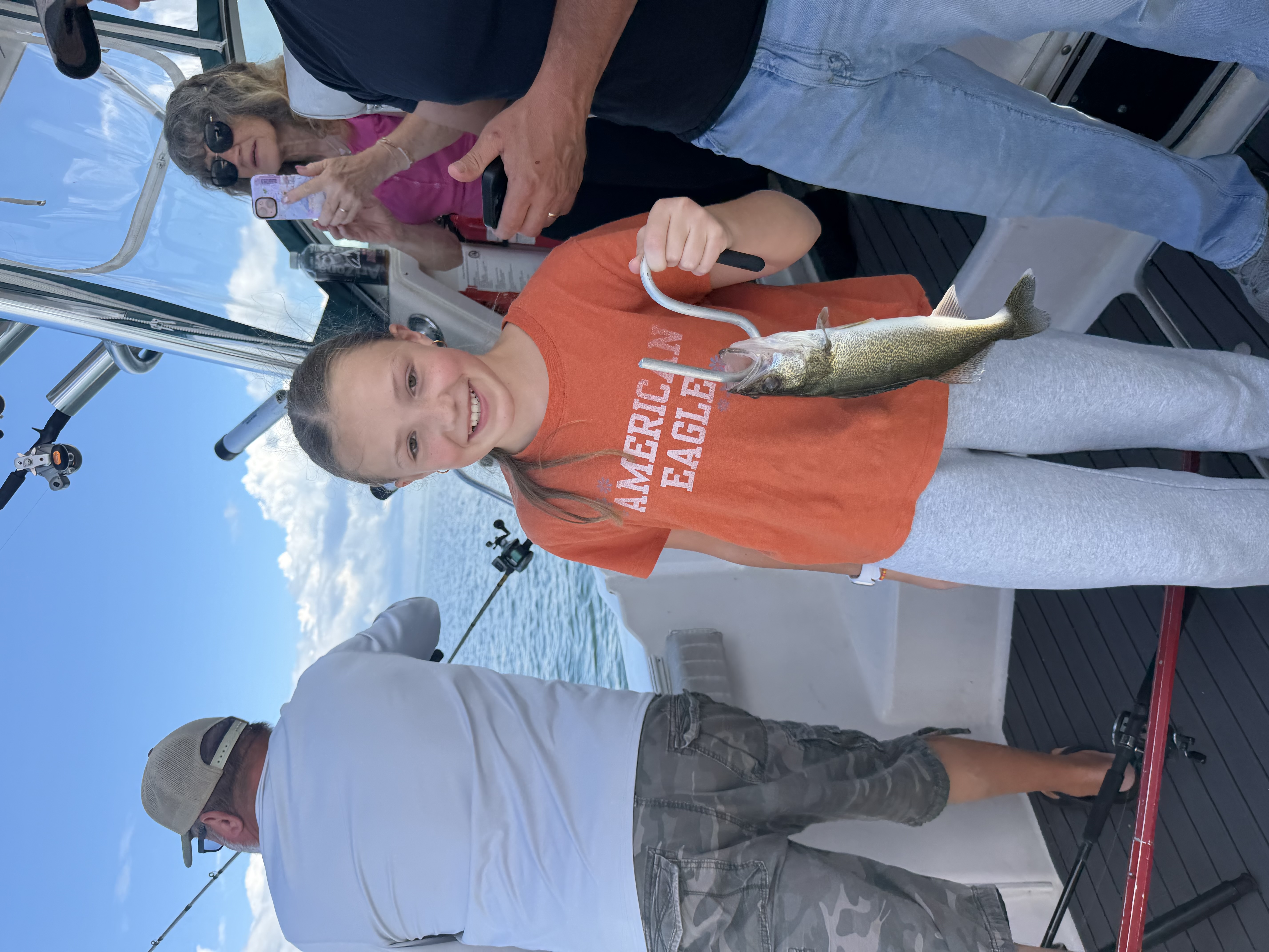 Fresh caught walleye displayed on fishing boat deck in Bay City MI