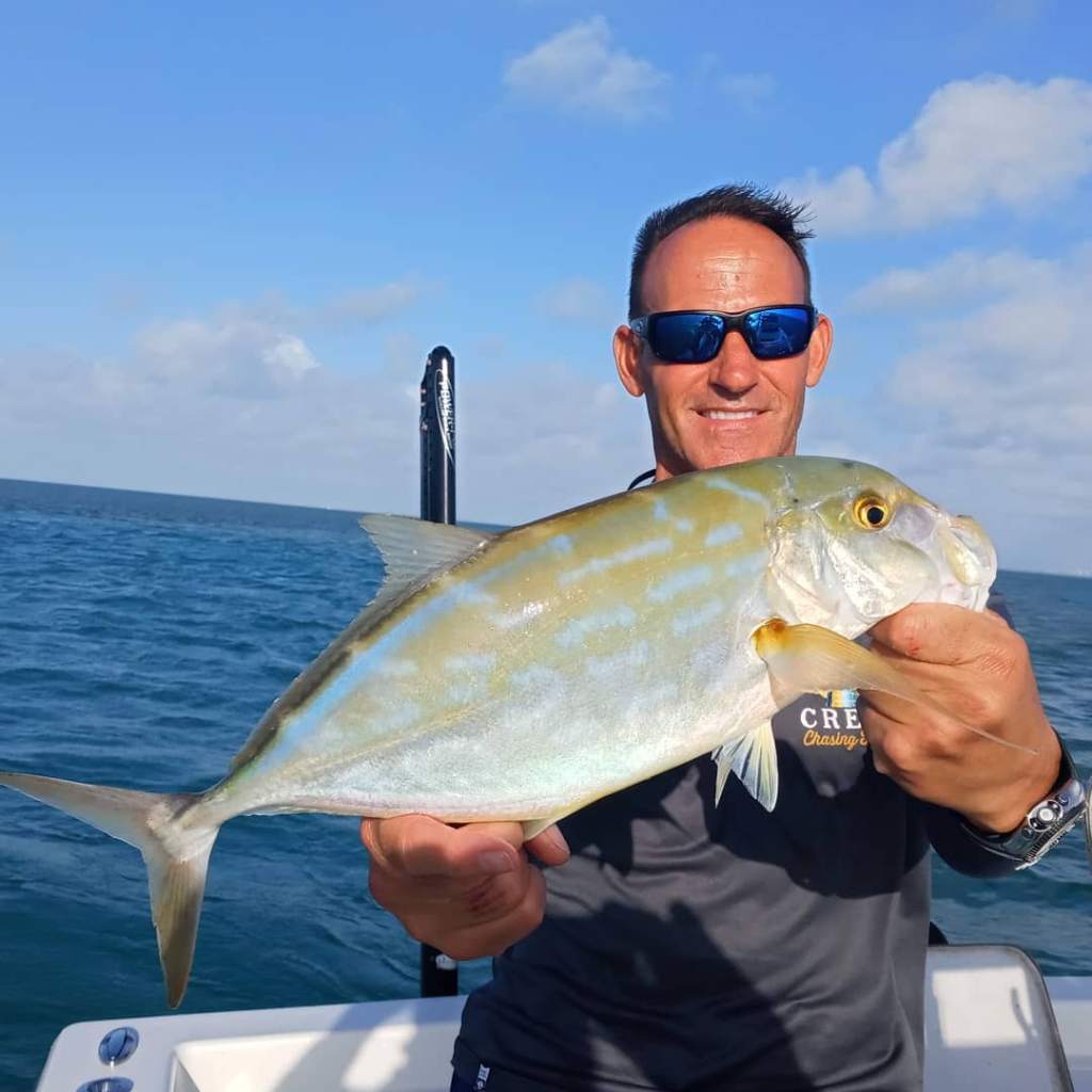 Photograph of a Blue Runner fish, 25 inches long, caught in FL