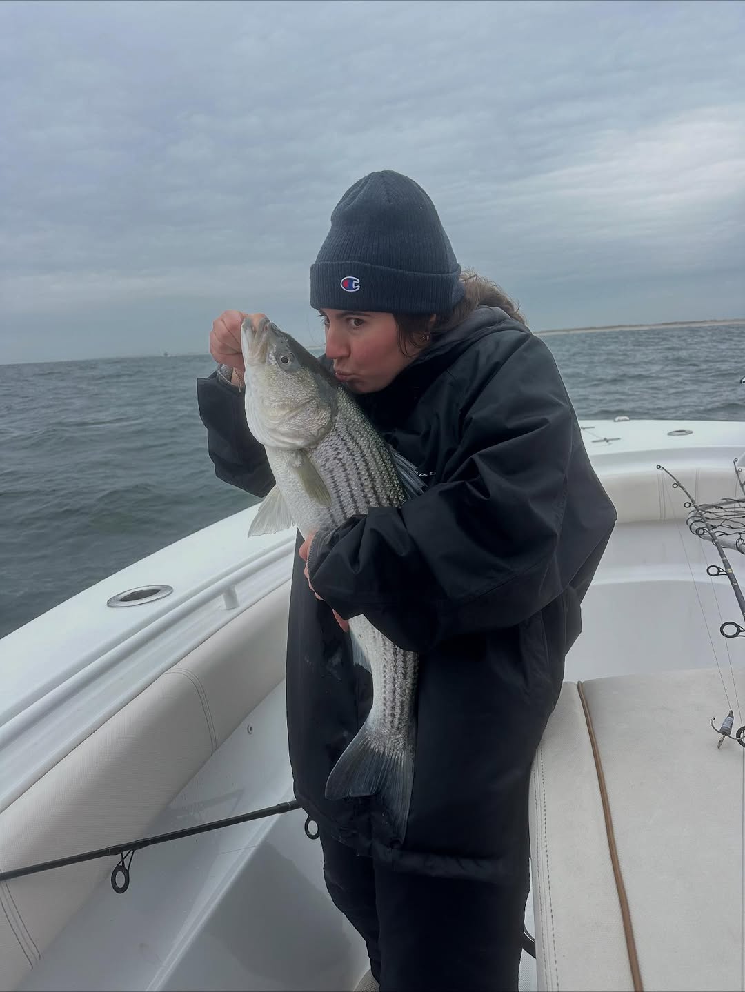 Image of a striped bass caught during a fishing cruise at Barnegat Light