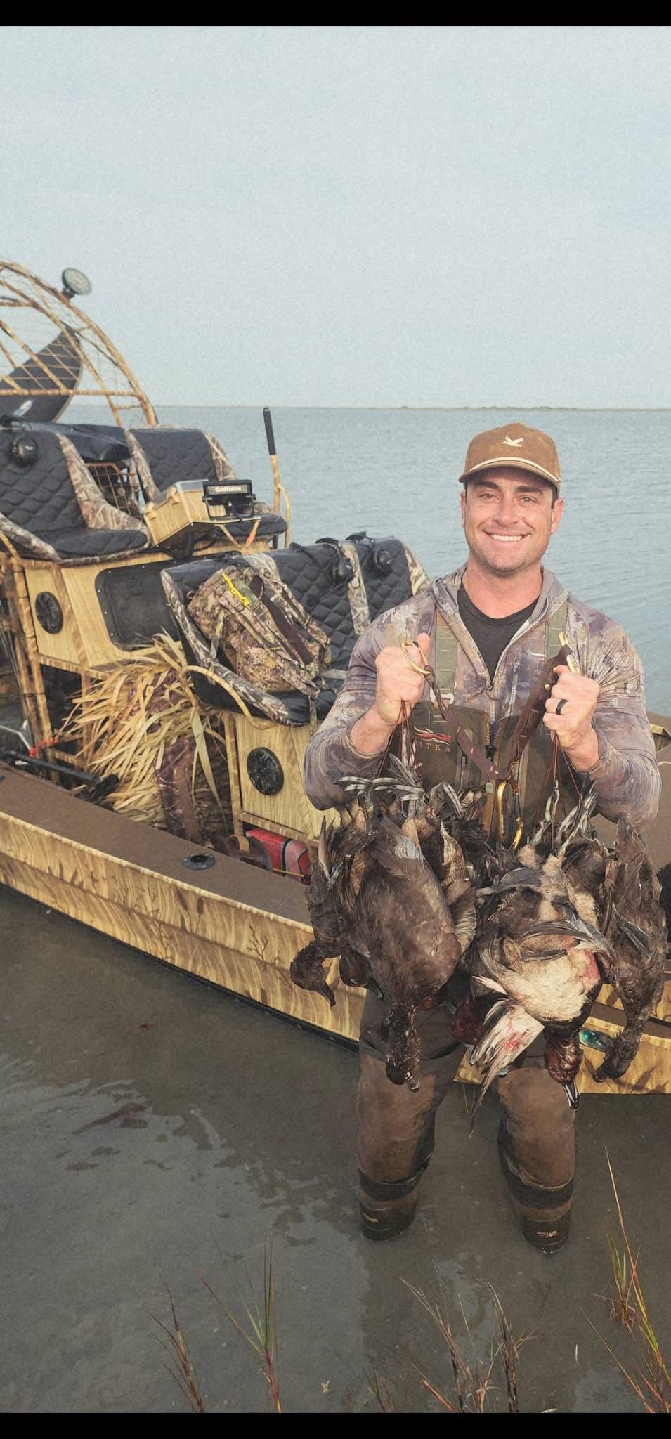 Waterfowl hunting success on boat in Port O'Connor TX with harvested ducks